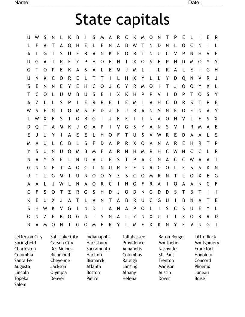 State capitals Word Search