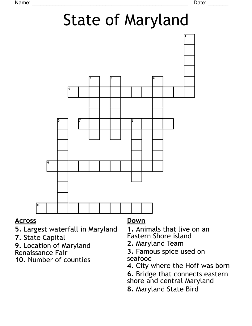 State of Maryland Crossword