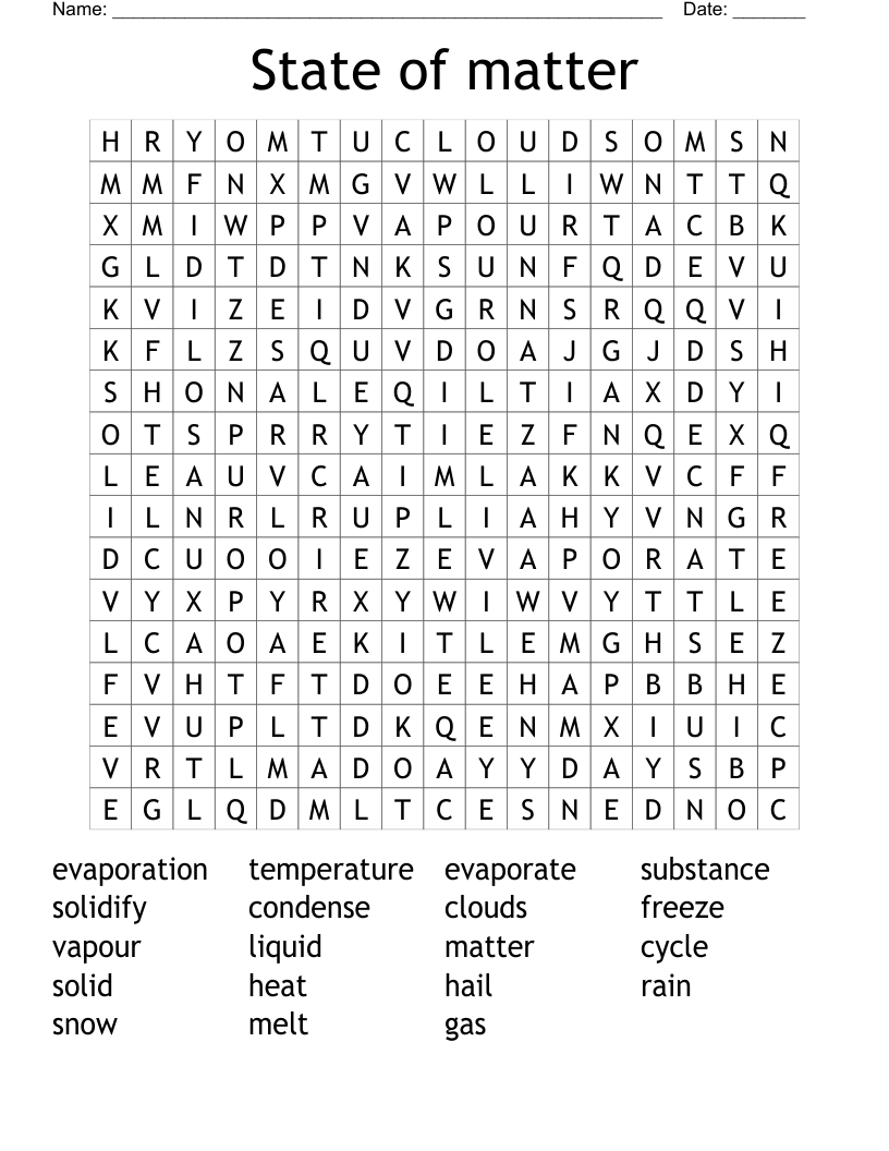 State of matter Word Search