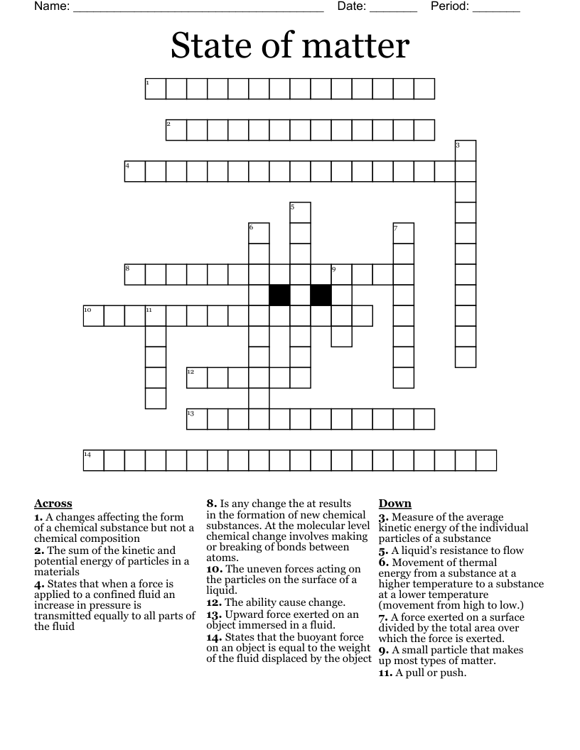 State of matter  Crossword