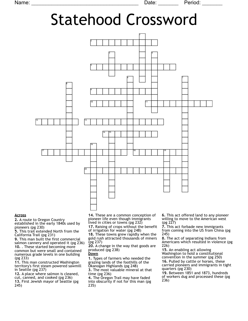 Statehood Crossword