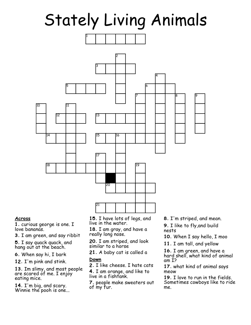 Stately Living Animals Crossword