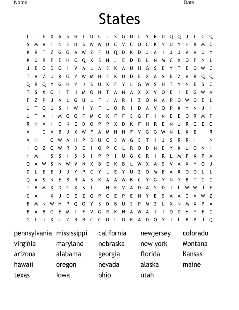 States Word Search