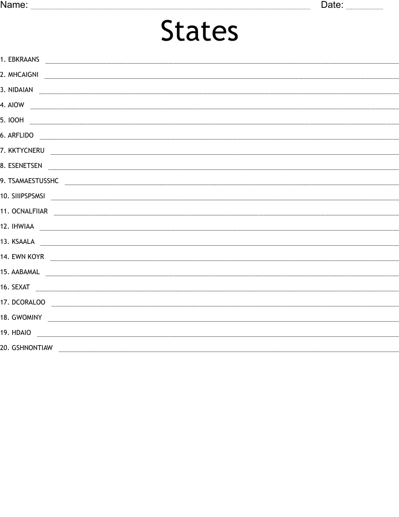 States Word Scramble