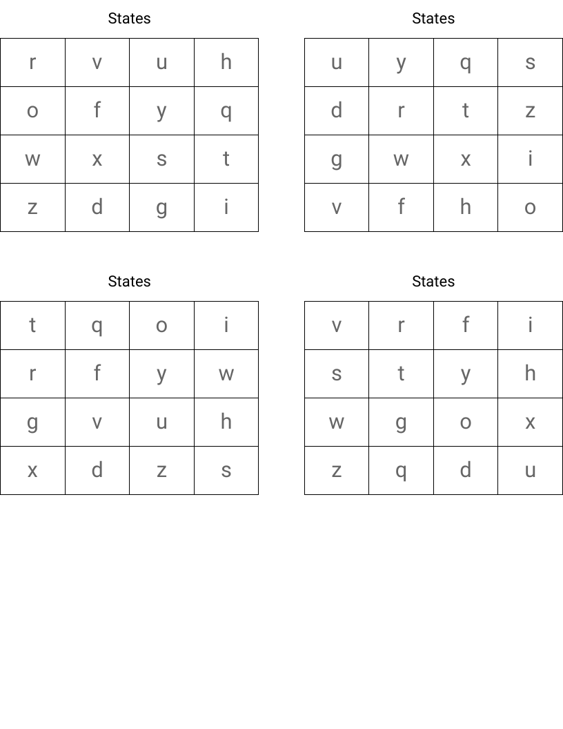 States Bingo Cards