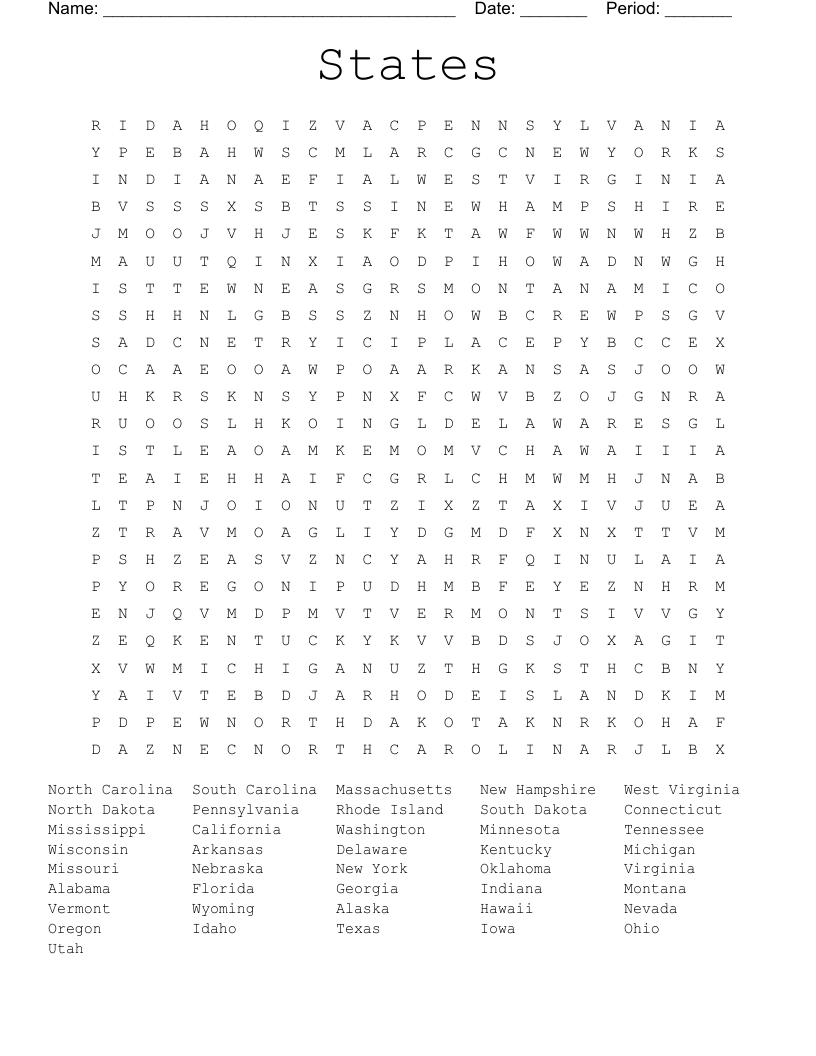 States Word Search