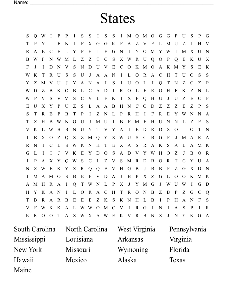 States Word Search