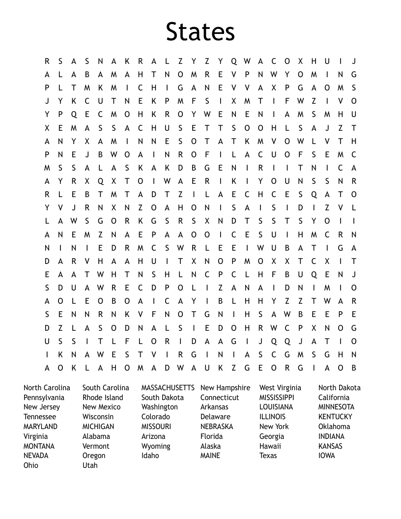 States Word Search