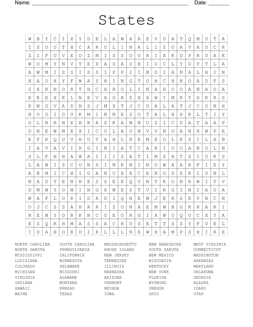 States Word Search