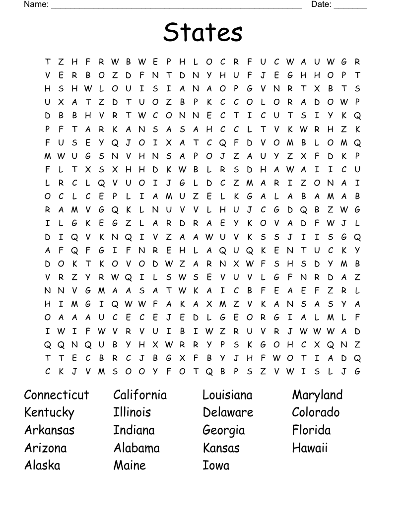 States Word Search