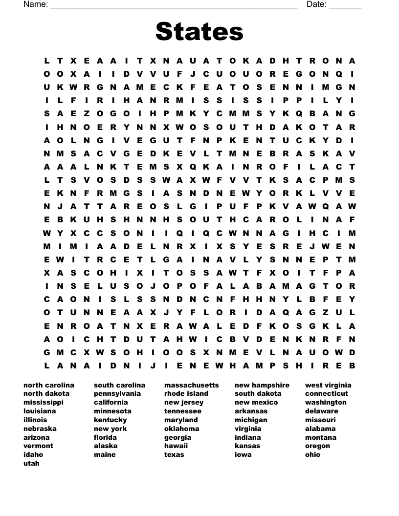 States Word Search