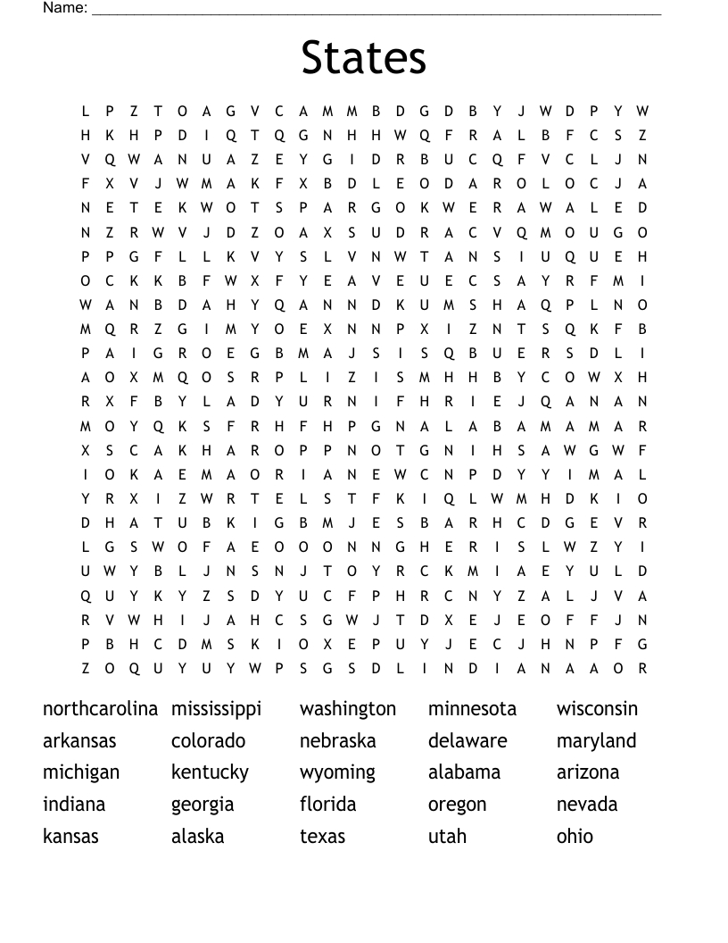 States Word Search