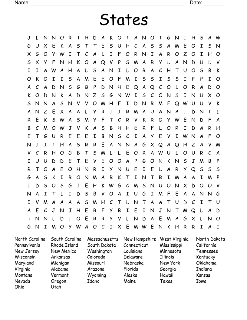 States Word Search