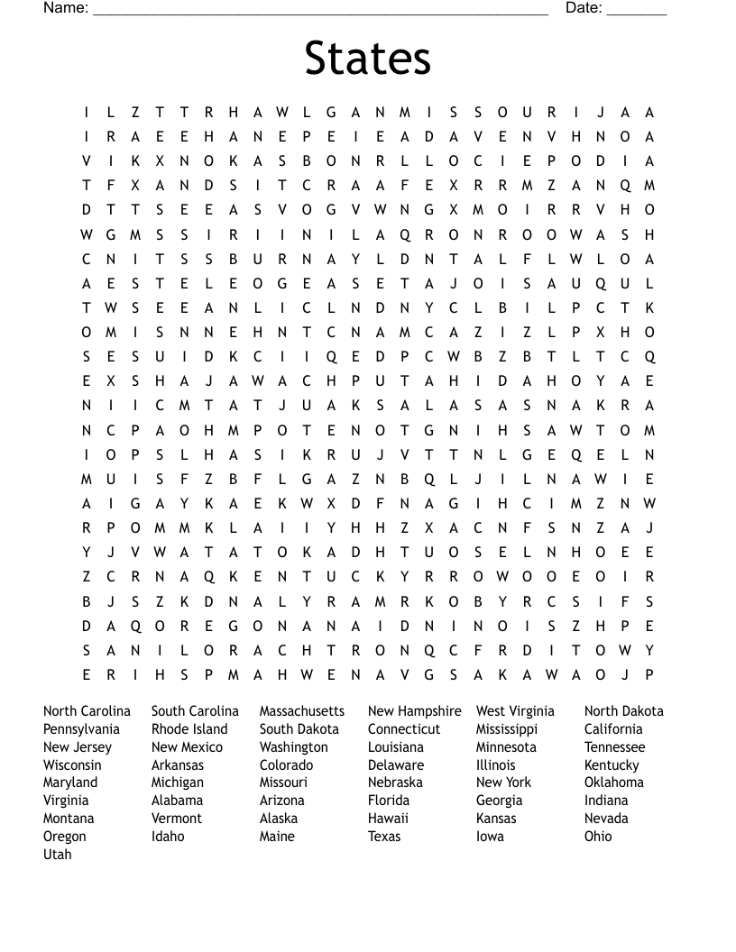 States Word Search