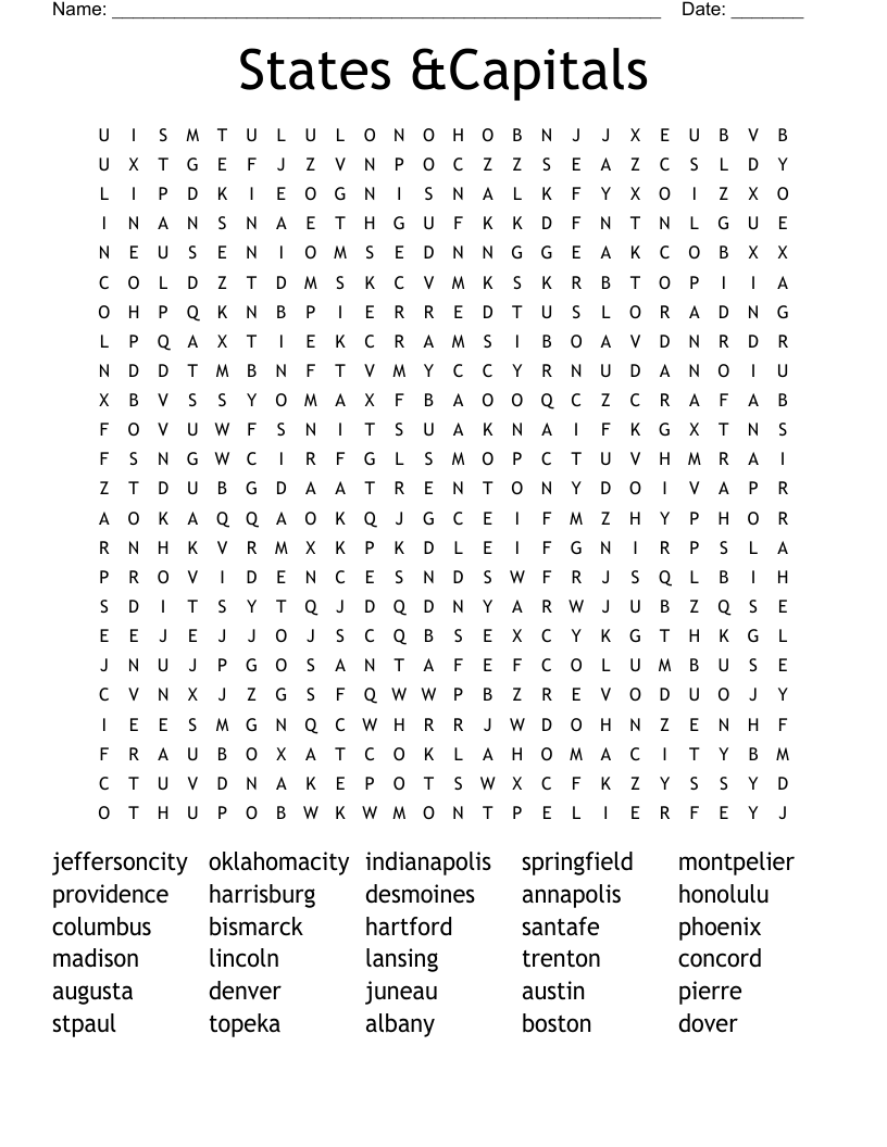 States &Capitals Word Search