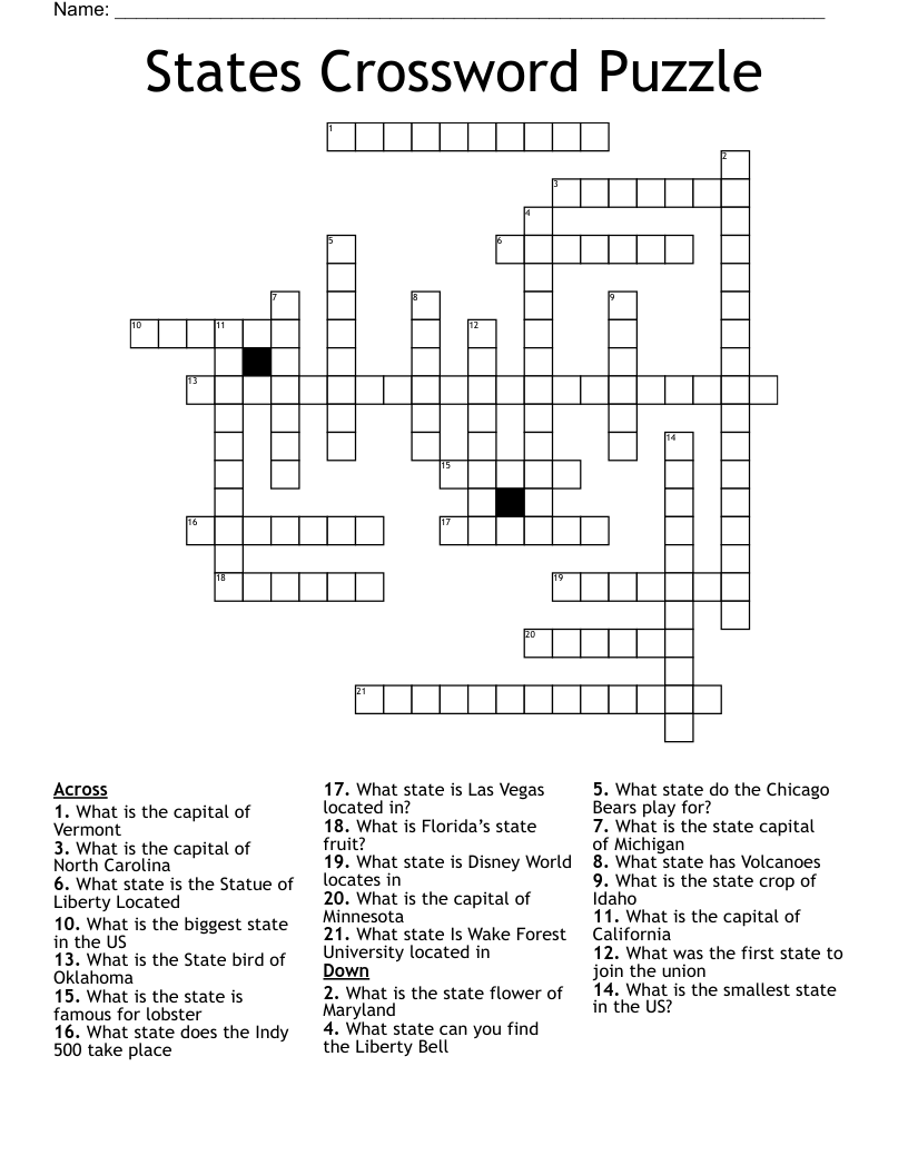 States Crossword Puzzle