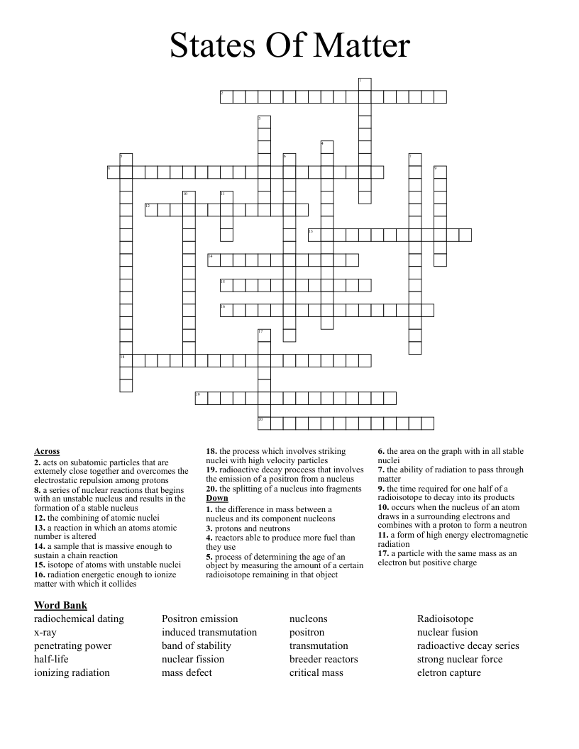 States Of Matter Crossword