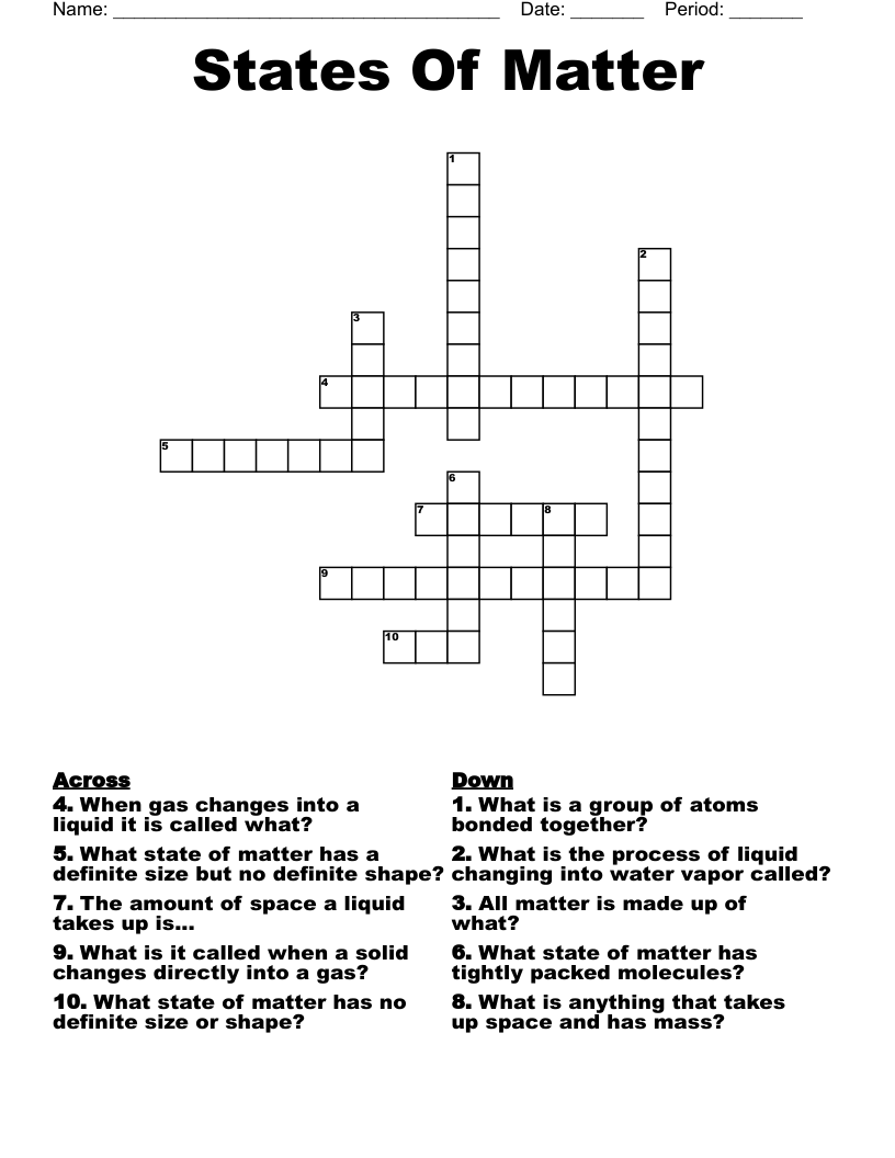 States Of Matter Crossword
