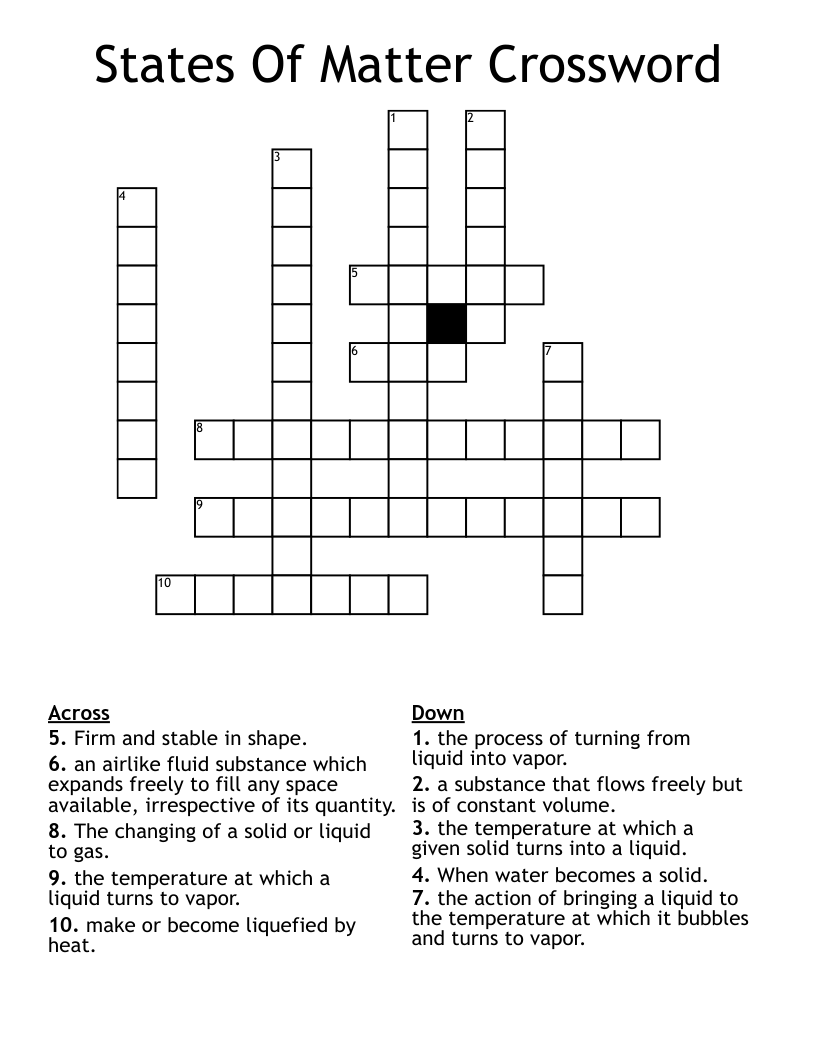 States Of Matter Crossword