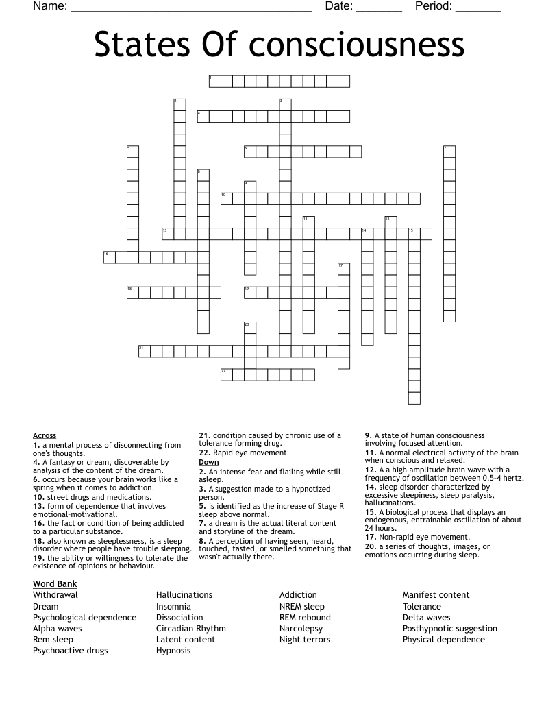 States Of consciousness  Crossword