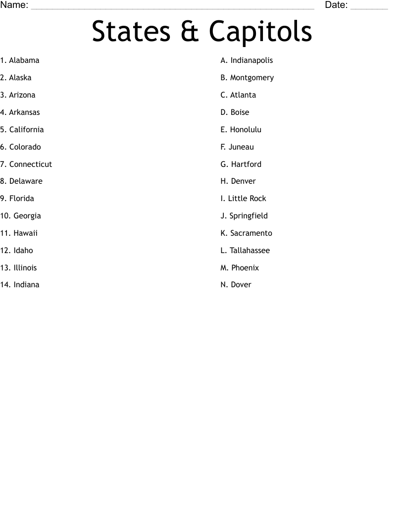 States &  Capitols Worksheet