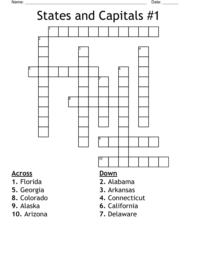States and Capitals #1 Crossword