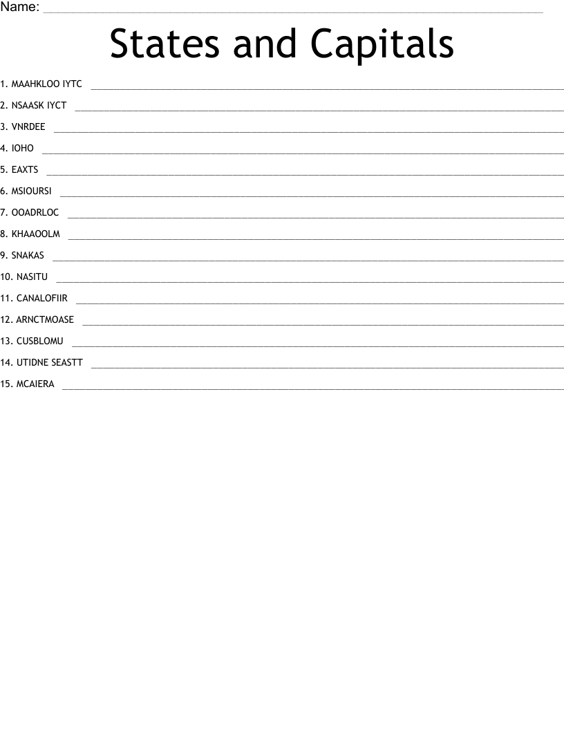 States and Capitals  Word Scramble