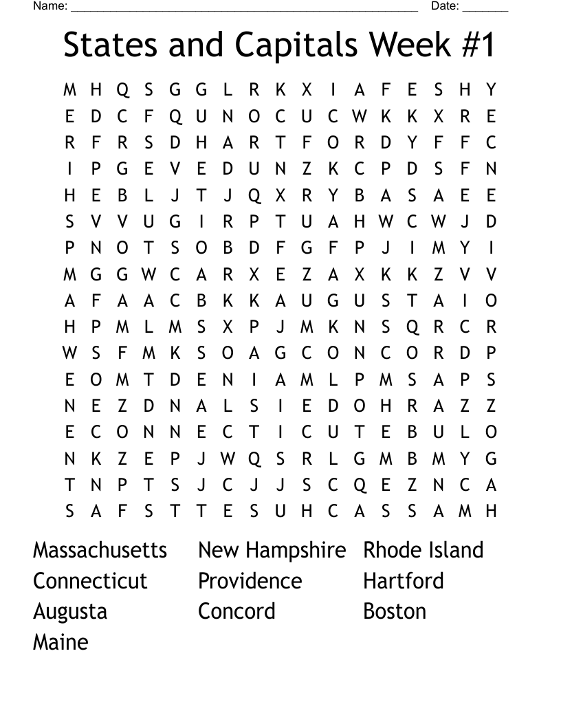 States and Capitals  Week #1 Word Search
