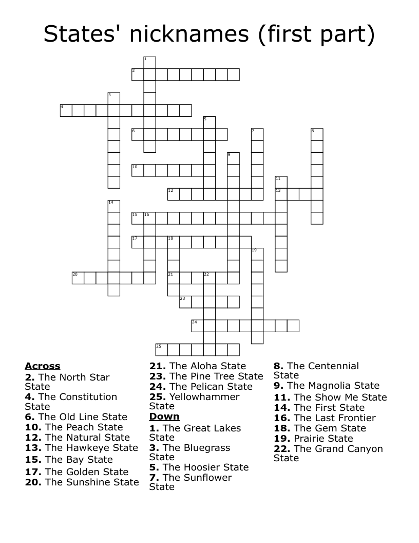 States' nicknames (first part) Crossword