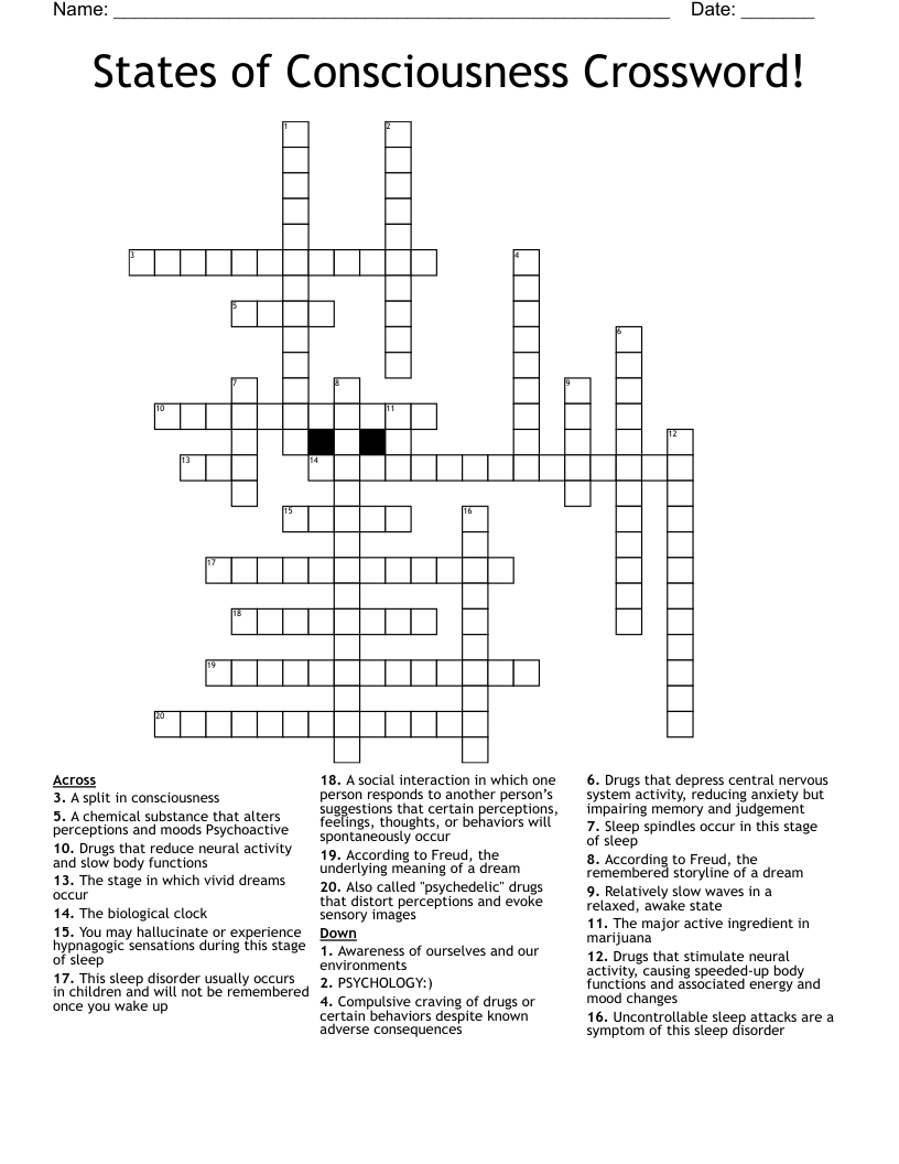 States of Consciousness Crossword!
