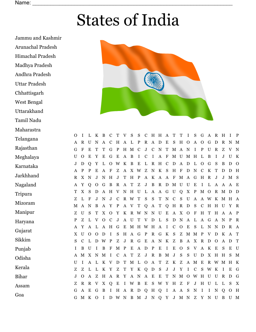 States of India  Word Search