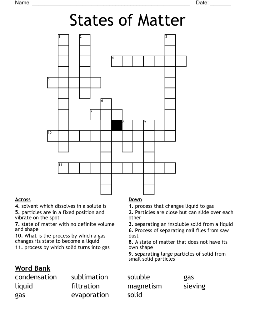 States of Matter Crossword