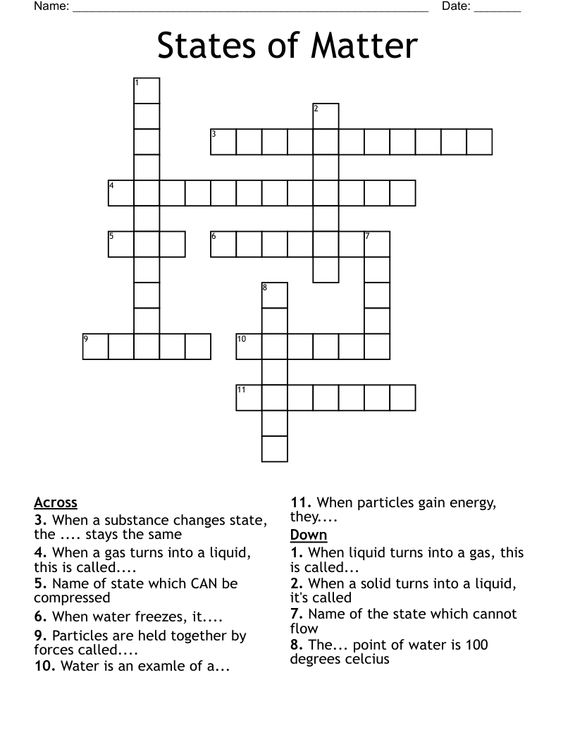 States of Matter Crossword