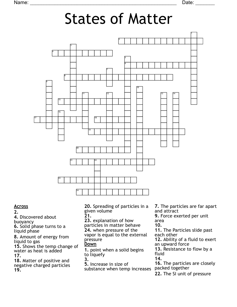 States of Matter Crossword