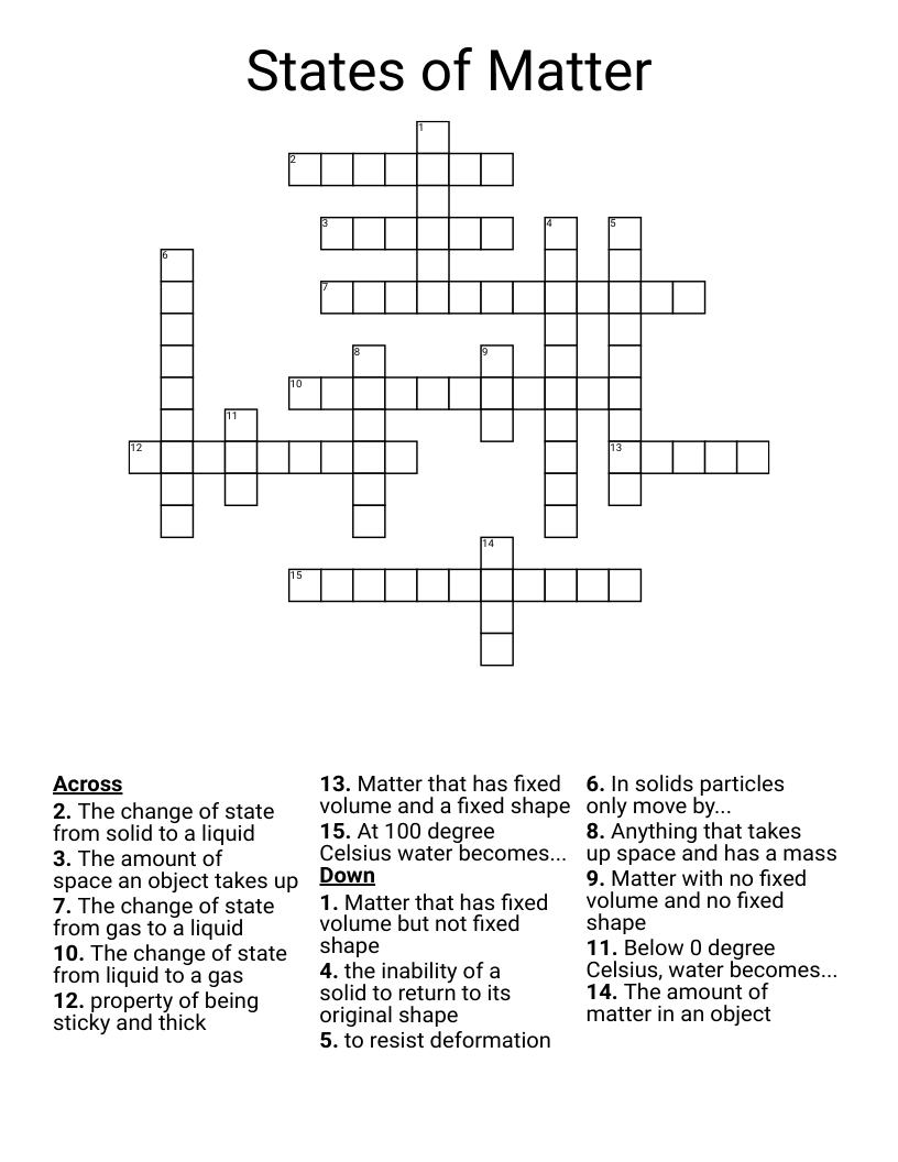 States of Matter Crossword