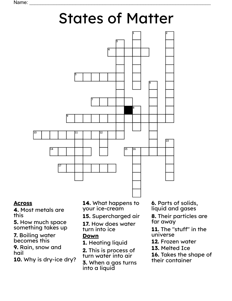 States of Matter Crossword