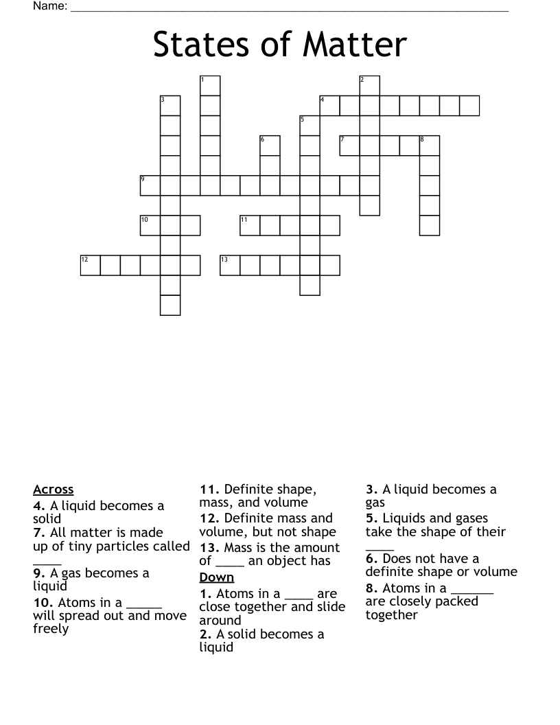 States of Matter Crossword