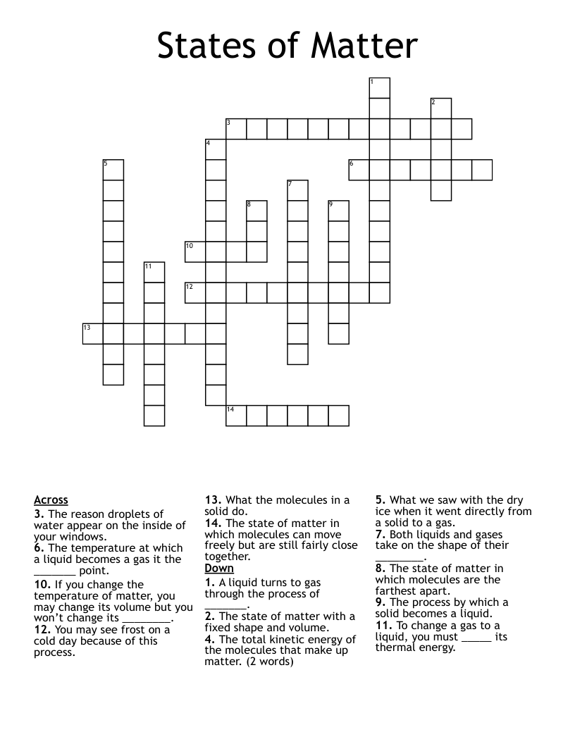 States of Matter Crossword