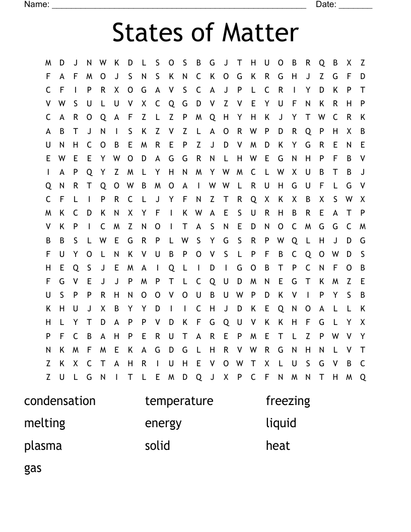 States of Matter Word Search