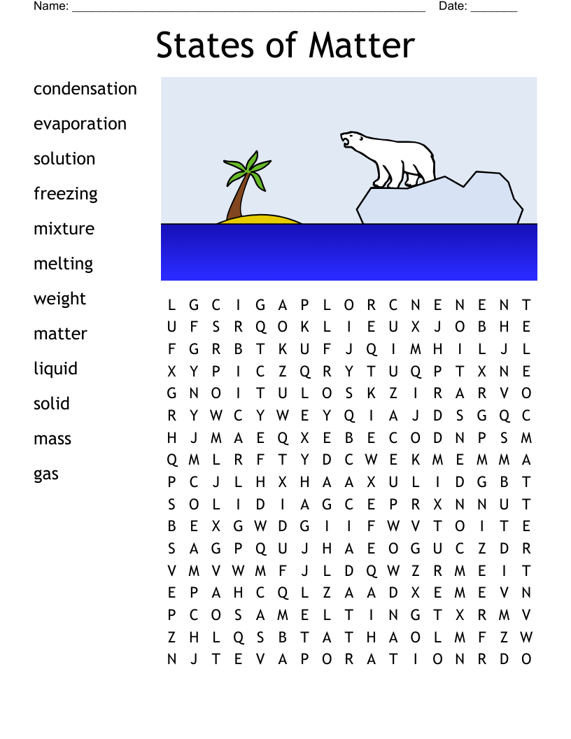 States of Matter Word Search