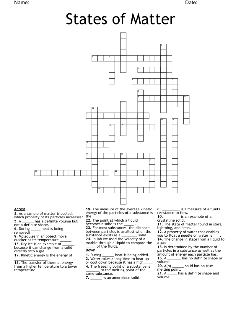 States of Matter Crossword