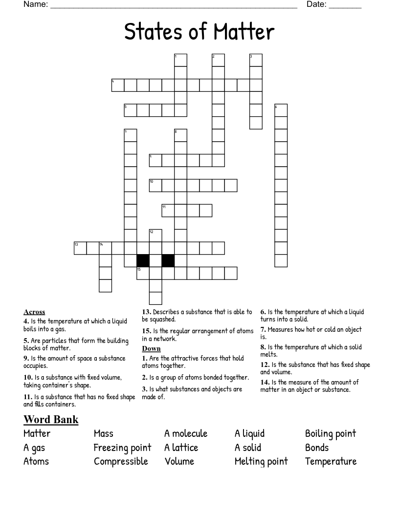 States of Matter Crossword