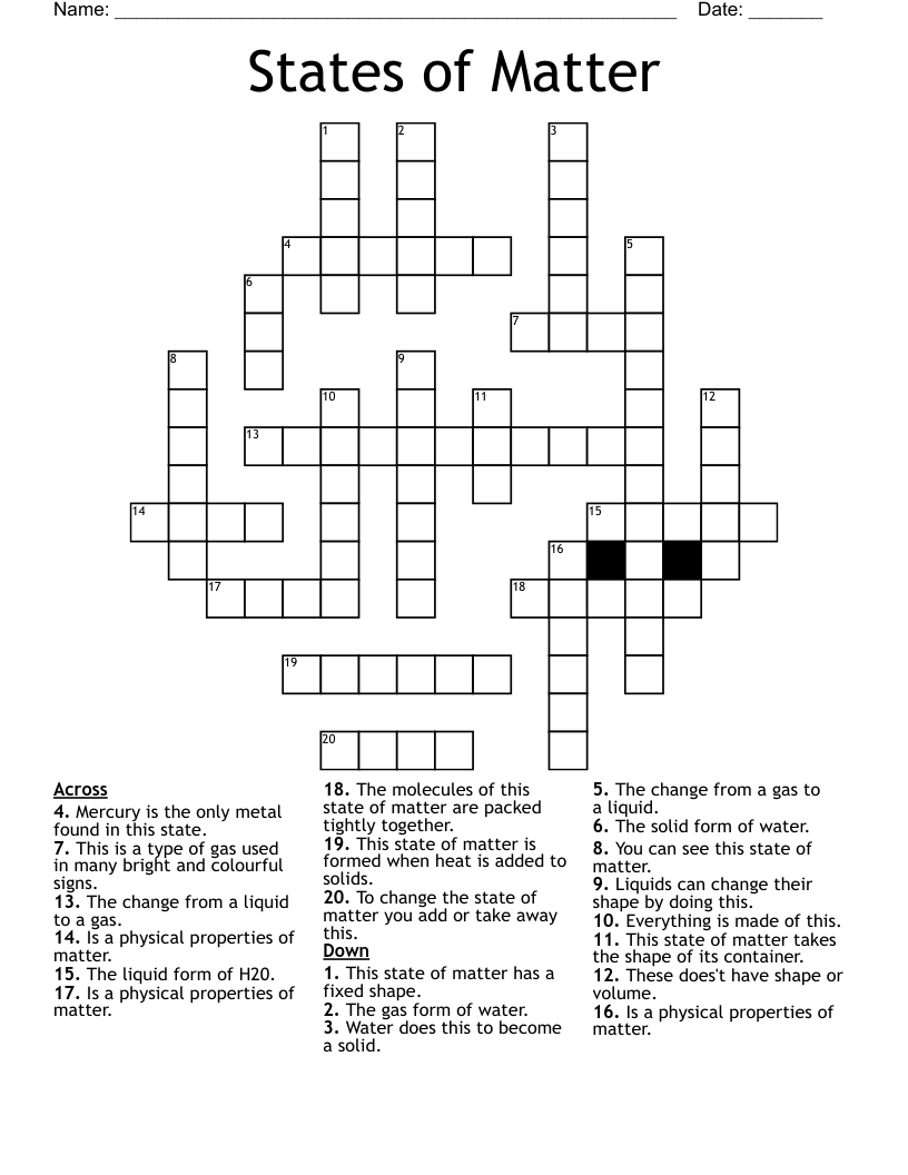 States of Matter Crossword