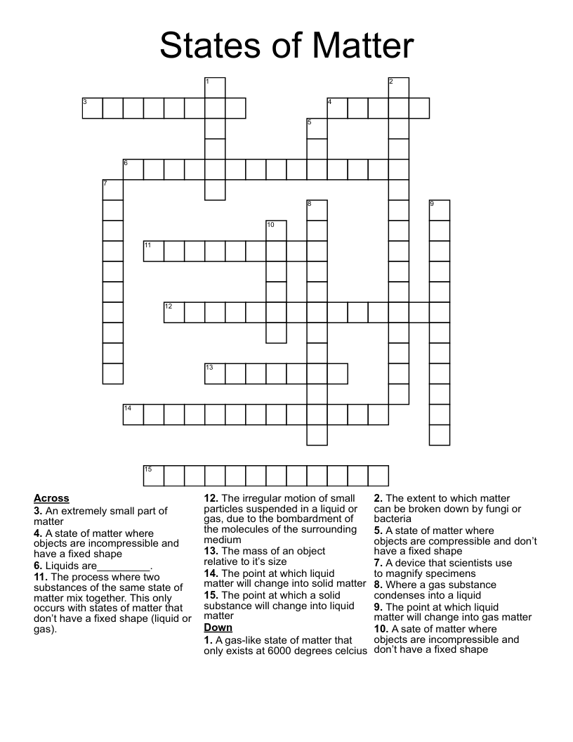 States of Matter Crossword