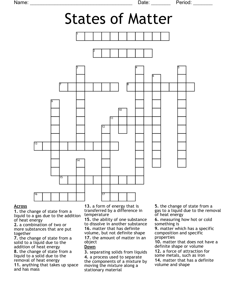 States of Matter Crossword