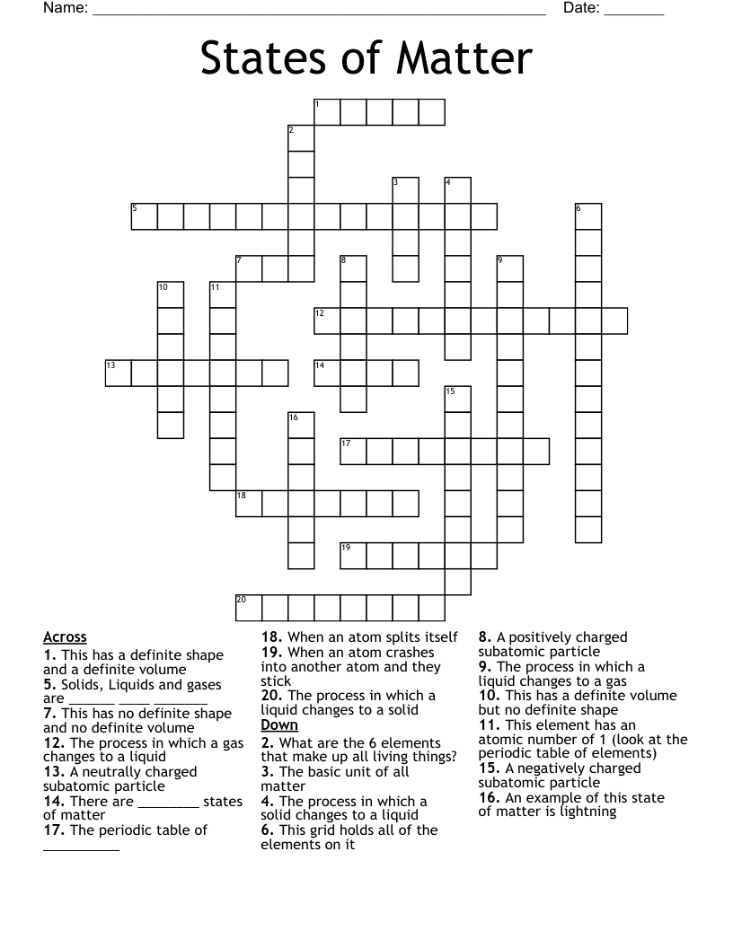 States of Matter Crossword