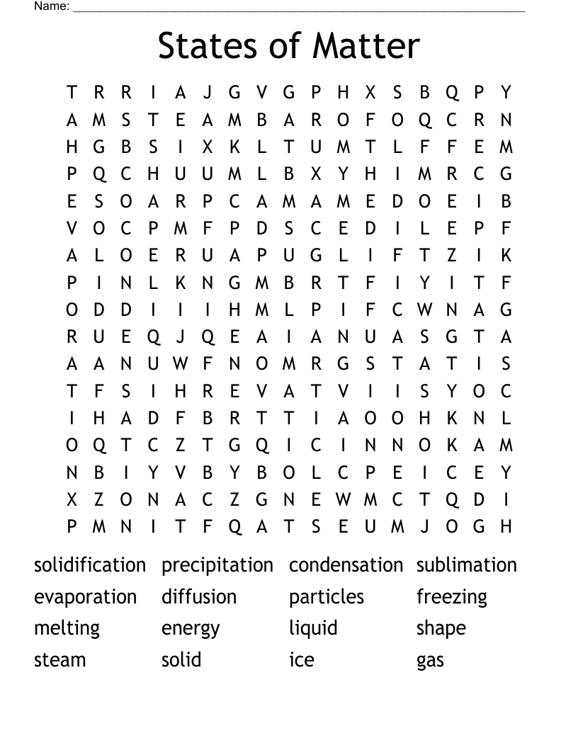 States of Matter Word Search