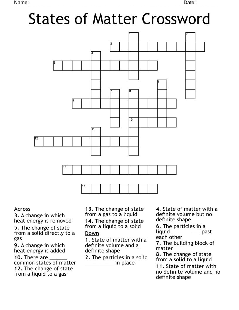 States of Matter Crossword