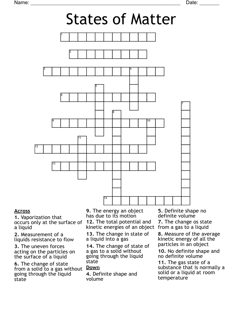 States of Matter  Crossword