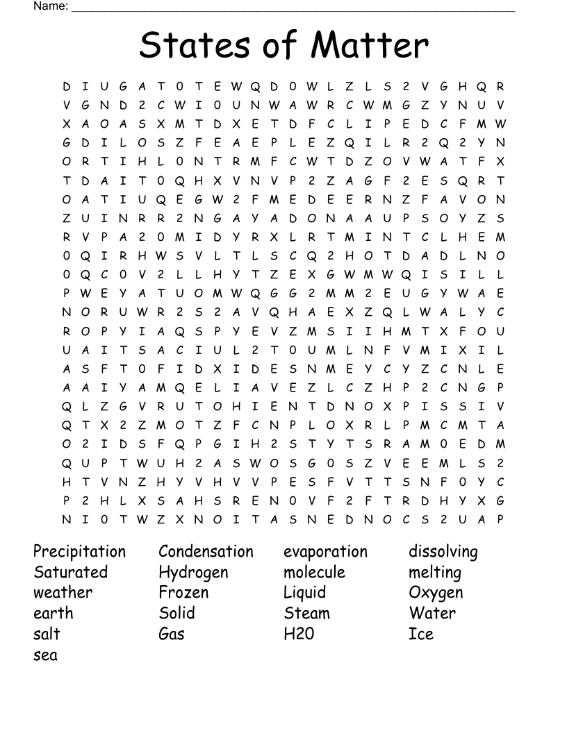 States of Matter  Word Search